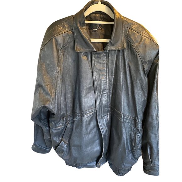 Vintage Black Leather Bomber Jacket XL Size